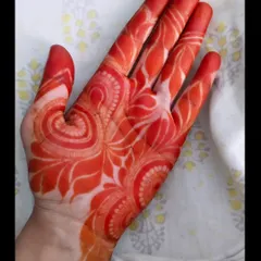 A bright orange-red stain from a Khaliji pattern. The color will continue to darken over the next 48 hours.