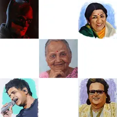 My top five artworks from 2022. This collection includes portraits of Batman, Lata Mangeshkar, KK, Bappi Lahiri, and a commissioned portrait of a grandmother.