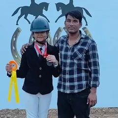 A proud moment for me with one of our young riders after her event at the Delhi Horse Show. I treat every student like my own and celebrate their progress.
