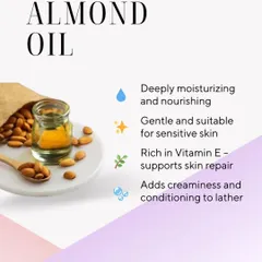 An infographic detailing the benefits of Almond Oil, a key ingredient in many of my skincare formulations.