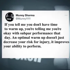 A proper warm-up doesn't have to take 30 minutes. Even 5-10 minutes of targeted movement primes your body for peak performance and improves your resilience against injury. Don't skip it.