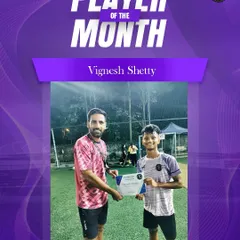 Recognizing talent at our Force Turf, Borivali West center. Vignesh Shetty receives the Player of the Month award from his coach for his consistent performance.