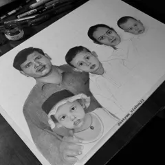 Here you can see the portrait nearing completion. The grid lines are gone, and the final shading is being applied to bring all the individual faces together into a cohesive group.