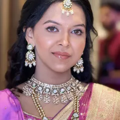A beautiful close-up of an engagement bride. Her skin is glowing, and the makeup is minimal and fresh, perfect for a natural look.