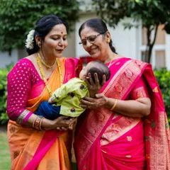 The bond between generations is truly special. Here, a grandmother and great-grandmother share a loving moment with the newest member of the family during his naming ceremony, a priceless memory for everyone.
