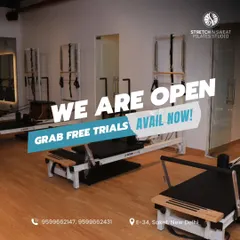 We are open and ready for you! Our studio is fully equipped with Pilates reformers for an effective, low-impact workout. Come grab a free trial.