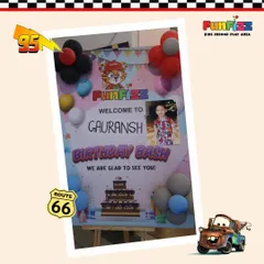 Every party gets a personalized welcome. For this Cars-themed birthday bash, I created a custom welcome sign featuring the birthday boy's photo to make him feel extra special.