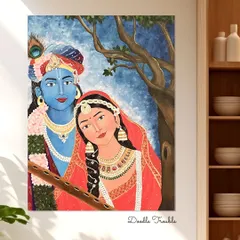 This custom Radha Krishna painting captures their divine connection and serene essence. I use detailed brushwork for their expressions and traditional attire to create a piece that adds tranquility to any room.