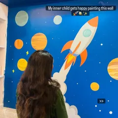 My inner child gets so happy painting walls like this. Looking at the nearly finished solar system mural, I feel the joy and wonder it will bring to the child who lives here.
