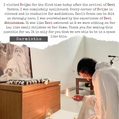 Sarmistha shares her experience of being "completely spellbound" by Devi's grace. It is my privilege to make this possible, to hold a space where people can feel like children in Her lap.