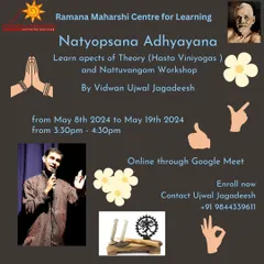 Our Natyopasana Adhyayana workshop is designed for students to learn the theoretical aspects of dance. This online session covers Hasta Viniyogas (hand gestures) and the fundamentals of Nattuvangam, the art of rhythmic direction in Bharathanatyam.