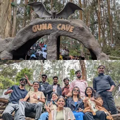 Exploring the famous Guna Caves is always a highlight. This collage shows the entrance to the cave and our happy group of adventurers.