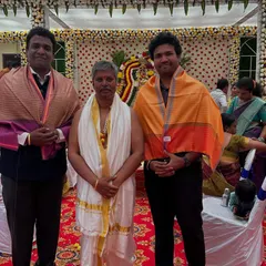 Our Principal Architect with the client at the Vrindavana Kalyana Mantapa inauguration. Building strong relationships with our clients is as important as building the structures themselves.