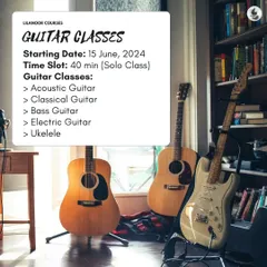 We offer solo classes for a variety of guitars, including acoustic, classical, bass, electric, and even the ukulele.