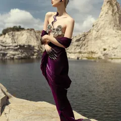 For this 'Siren of the Sea' shoot, I created a dramatic look with sculptural, gelled hair waves and a deep purple smokey eye. The entire concept was built around this otherworldly, aquatic theme, set against a stunning quarry location.