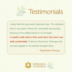 This is why I do what I do. For a patient to go from being unable to walk to walking comfortably is a testament to the power of disciplined, authentic Ayurvedic treatment. Your recovery is my greatest reward.