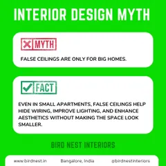 Myth: False ceilings are only for big homes. Fact: Even in small apartments, a well-designed false ceiling can hide wiring and improve lighting without making the space feel smaller.
