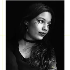 Another angle of our spider-web Halloween makeup, showing how a simple, artistic touch can create a powerful and memorable themed look.