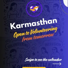 The official announcement that Karmasthan is open for volunteering! This graphic invites our community to join us and see the calendar of our inaugural events, marking a new chapter for our movement.