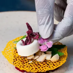 Culinary art is in the details. This image captures the final touch on a meticulously plated appetizer, showcasing our focus on precision, fresh ingredients, and beautiful presentation that makes every bite a masterpiece.