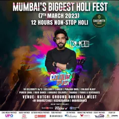 Headlining Mumbai's biggest Holi festival is a huge rush. This event poster shows the scale of the productions I'm involved in, featuring a 12 hour non-stop music marathon with celebrity DJs, Punjabi dhol, and rain dance setups.