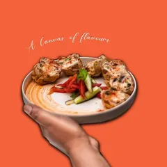 A canvas of flavours. This image captures the artistic plating of one of our appetizers, showcasing how we treat every dish like a piece of art.