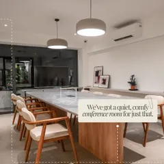 Need a private space for your team? Our conference room is designed for focused, productive meetings, complete with everything you need to connect and create.