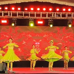 My little Kathak nartakis (dancers) looking absolutely radiant on stage. This performance showcases the foundational postures and formations we practice in our kids' dance classes.