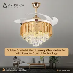 This is where elegance meets innovation. My golden crystal luxury chandelier fan combines brilliant illumination with the comfort of a fan, featuring remote-controlled retractable blades for a seamless and functional design.