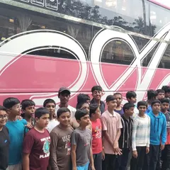 All aboard for the Hyderabad tour. Our players ready to depart, building excitement and team spirit even before the first ball is bowled.