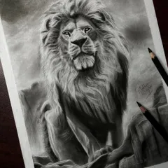 A majestic charcoal sketch of a lion, the "King of the Jungle." I love drawing animals, focusing on capturing their powerful presence and the fine details of their fur.