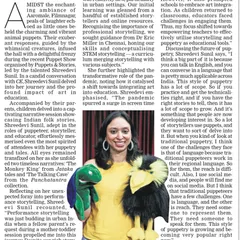 An article detailing my journey as a storyteller and how the show "Puppets & Stories" began. It discusses the shift towards integrating art into education, a cause I am deeply passionate about.