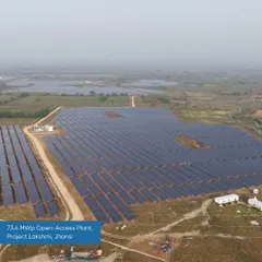 Our 73.4 MWp open-access plant, Project Lakshmi, in Jhansi, Uttar Pradesh. This project is a key part of our 250 MWp portfolio in the state, supporting its forward-thinking policies and robust infrastructure for renewable energy growth.
