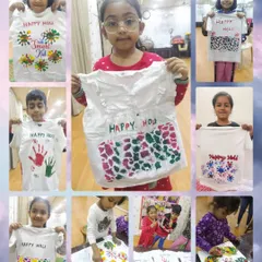 Our Holi art workshop was a riot of color. The children had a fantastic time creating their own custom-painted T-shirts using handprints and stencils.