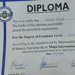 My own Graduate Level W-1 diploma in Krav Maga from 2022. I believe in being a lifelong student myself.