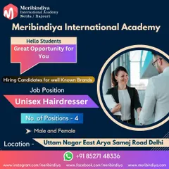 Another placement opportunity. We are looking for four unisex hairdressers to join well-known brands in Delhi.