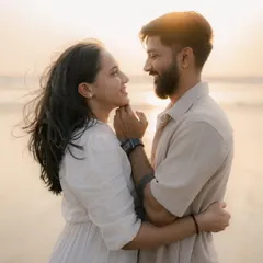 Capturing the playful and tender interactions between a couple. This candid shot from a pre-wedding session shows the genuine affection between Vinit and Samrudhi.