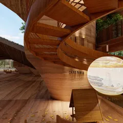 Another view of the Elephant Pavilion, where the structure is embedded in the landscape. The roofline undulates gently, and in some areas, earth continues over the built volume, adding thermal insulation and visual continuity.