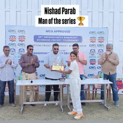 Nishad Parab being awarded 'Man of the Series' for his exceptional all-round performance in the CPCC U-14 tournament.