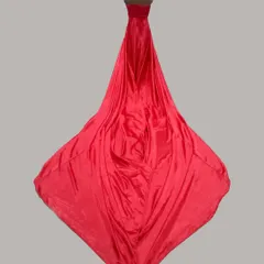 This angle highlights the sheer volume and length of the trail on our red satin maternity gown, a key feature for achieving those sought-after dramatic shots.