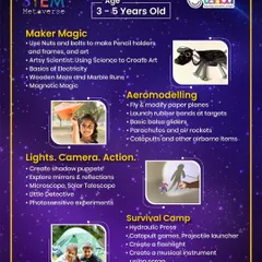 For the little innovators aged 3-5, this STEM camp includes Maker Magic, Aeromodelling, and a "Lights, Camera, Action" module to introduce them to basic science concepts in a playful way.