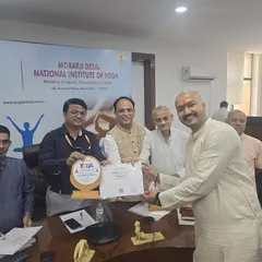 We are proud to be recognized for our contribution to yoga. Here I am receiving an honor from the Ministry of AYUSH, a testament to the quality and authenticity of the training we provide at Arogya Yogshala.