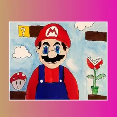 It's-a-me, Mario. A student's colorful depiction of the famous video game character, capturing the fun and nostalgia of the Super Mario world.