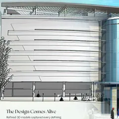 A refined 3D model that brought the Infotech Centre closer to reality before construction began. This visual helped define every detail of the facade, from the canopy to the cladding, ensuring the design intent was clear.
