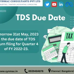 This is a reminder for the TDS return filing due date for Quarter 4 of FY 2022-23. Filing TDS returns on time is a mandatory compliance requirement for businesses and professionals.