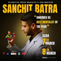 This poster announced two shows in Agra. It features my signature pose, hinting at the mind-bending Rubik's Cube magic that I often include in my performances.