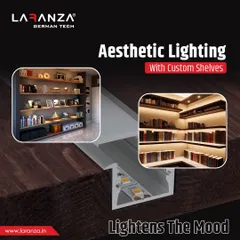 Aesthetic lighting is key to enhancing your space. My custom shelf lights improve visibility and add a modern touch, providing both ambiance and practical utility.