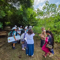 Students from Evergreen Public School getting ready for their nature walk at our Noida site. We provide a brief introduction before we start, setting the stage for the things we will discover together on the trail.