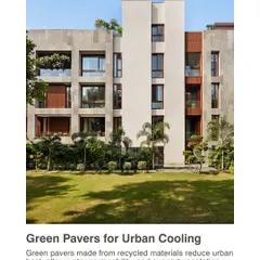 Green pavers, made from recycled materials, are a simple but effective tool for urban cooling. They allow water permeability to reduce runoff and support vegetation, helping to mitigate the urban heat island effect.