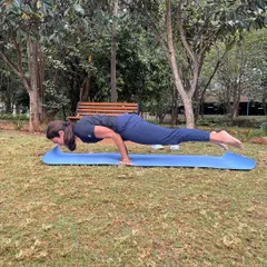 Nothing worth having in life comes easy. This is me working on Mayurasana (Peacock Pose), a challenging arm balance that requires immense core strength and patience.